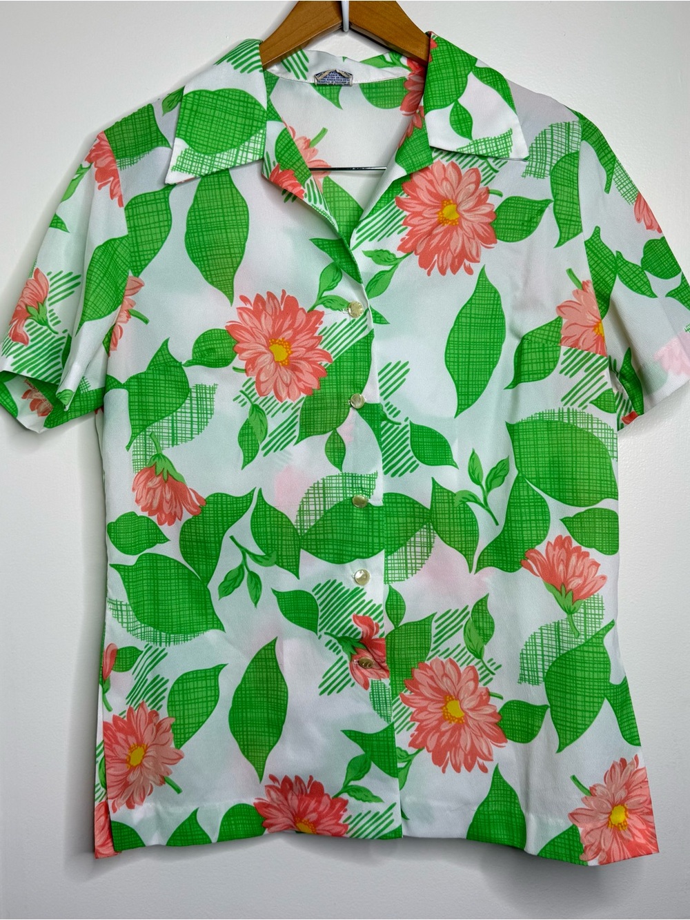 Vintage 70s Pykettes Button Up Blouse Top Bold Floral Modern Day Large Retro
